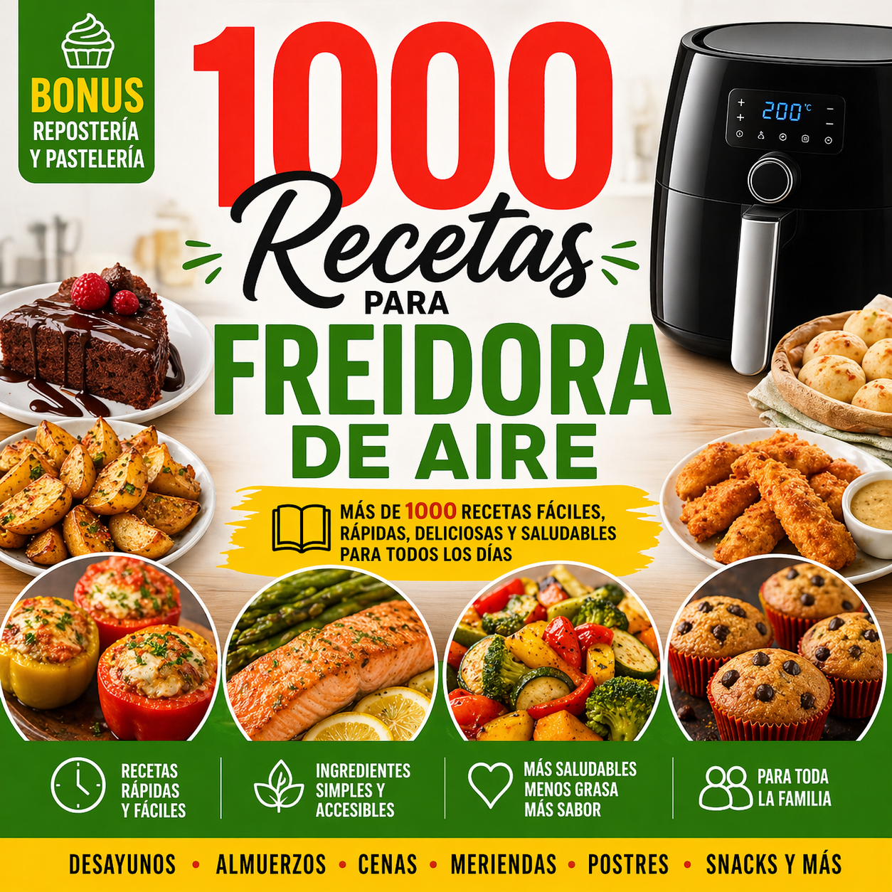 Más de 1000 Recetas para tu Freidora de Aire: Comé Rico, Saludable y Sin Complicaciones Todos los Días 🍟💨