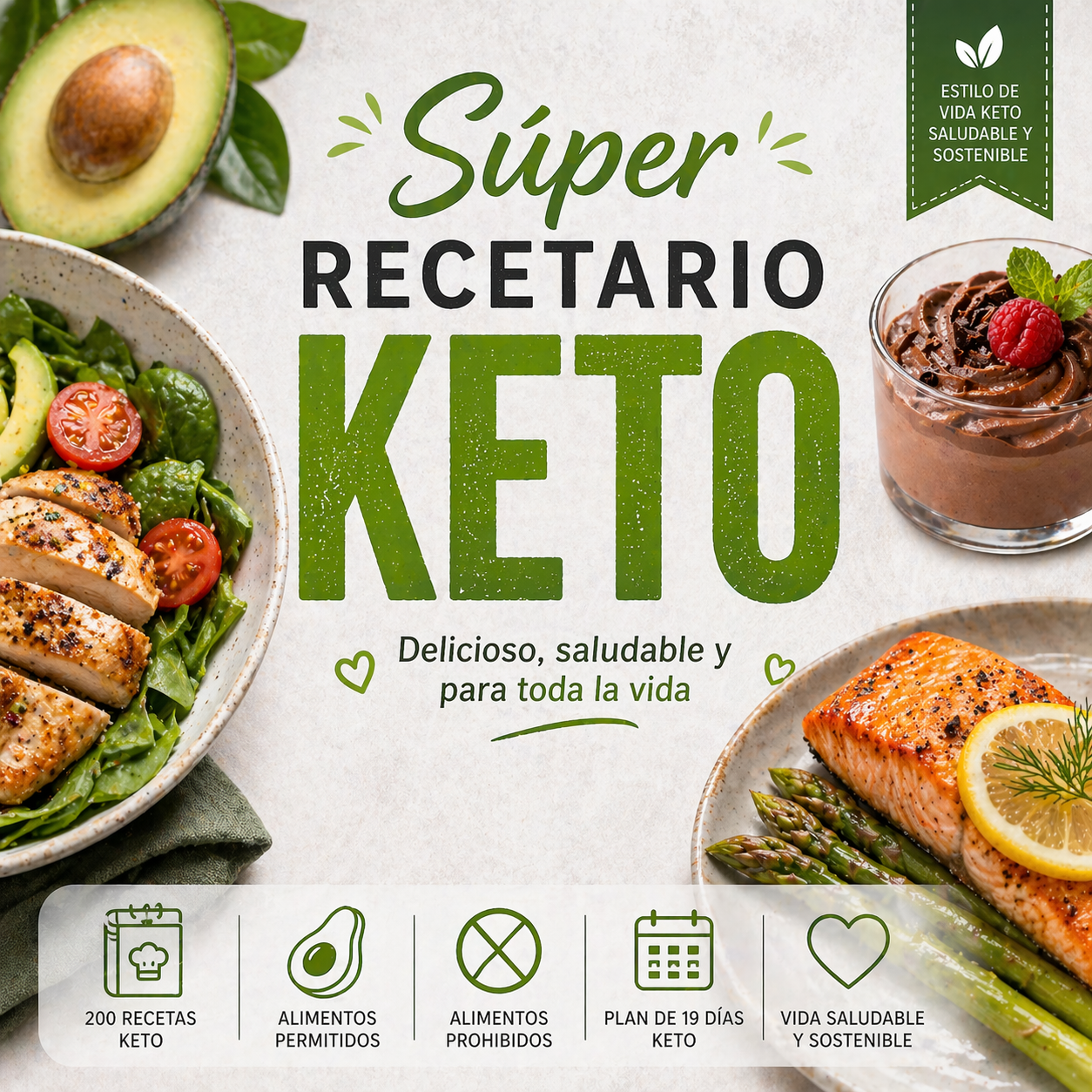Super Recetario Keto: 200 Recetas + Plan de 19 Días para Transformar tu Cuerpo sin Resignar el Sabor 🥑🔥